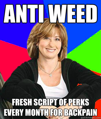 Anti Weed Fresh Script of Perks every month for backpain  Sheltering Suburban Mom