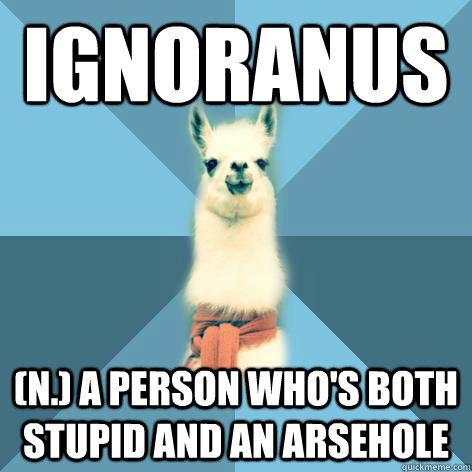 IGNORANUS (n.) A person who's both stupid and an arsehole  Linguist Llama