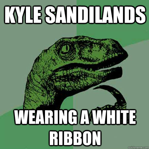 Kyle Sandilands wearing a white ribbon  Philosoraptor