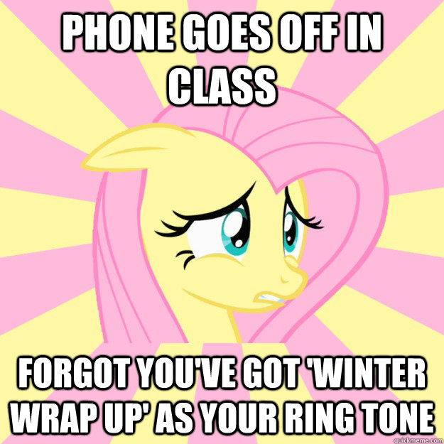 phone goes off in class forgot you've got 'winter wrap up' as your ring tone  Socially awkward brony