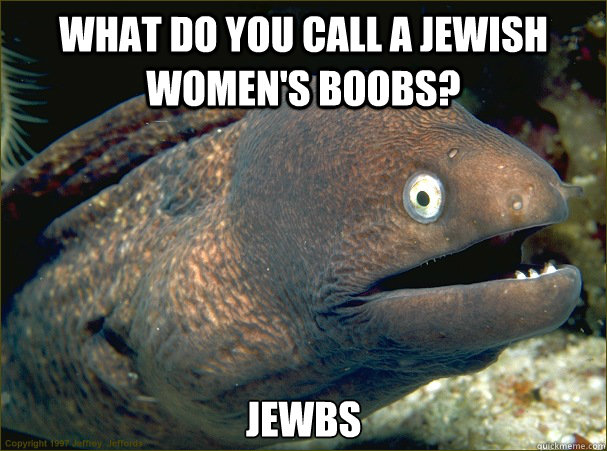 What do you call a Jewish women's boobs? Jewbs  Bad Joke Eel