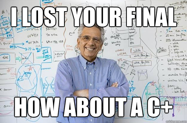 I lost your final how about a C+ - I lost your final how about a C+  Engineering Professor