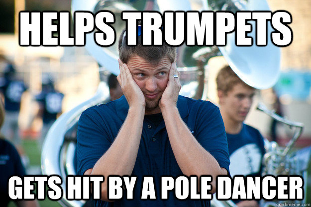 helps trumpets gets hit by a pole dancer - helps trumpets gets hit by a pole dancer  Cook the Brave