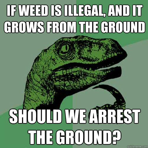 If weed is illegal, and it grows from the ground should we arrest the ground? - If weed is illegal, and it grows from the ground should we arrest the ground?  Philosoraptor