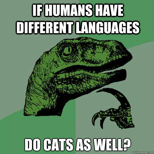 If humans have different languages do cats as well?
  Philosoraptor