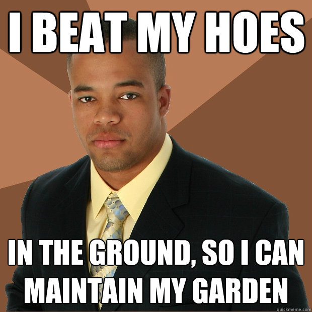 i beat my hoes in the ground, so i can maintain my garden  Successful Black Man