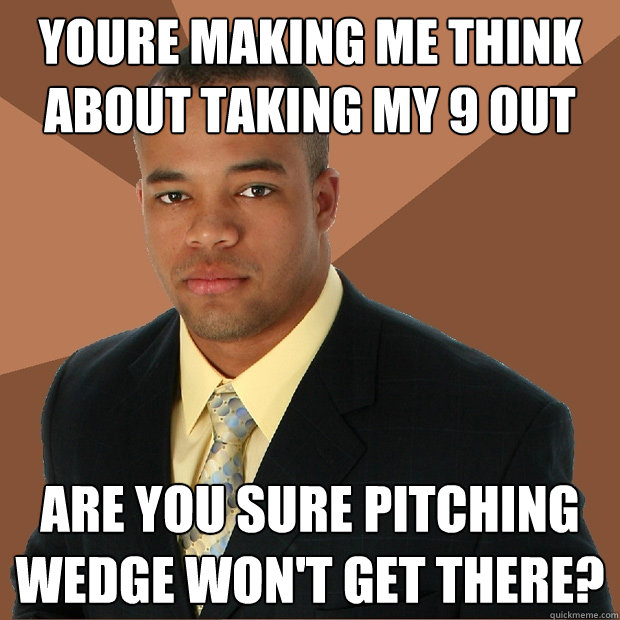 youre making me think about taking my 9 out are you sure pitching wedge won't get there?  Successful Black Man