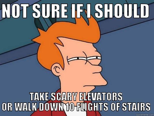 DEATH BY ELEVATOR OR DEATH BY STAIRS - NOT SURE IF I SHOULD  TAKE SCARY ELEVATORS OR WALK DOWN 10 FLIGHTS OF STAIRS Futurama Fry