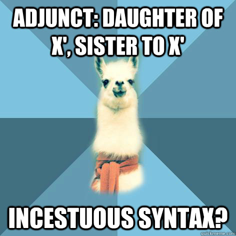 Adjunct: daughter of X', sister to X' Incestuous syntax?  Linguist Llama