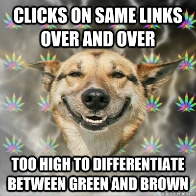 Clicks on same links over and over Too high to differentiate between green and brown   Stoner Dog