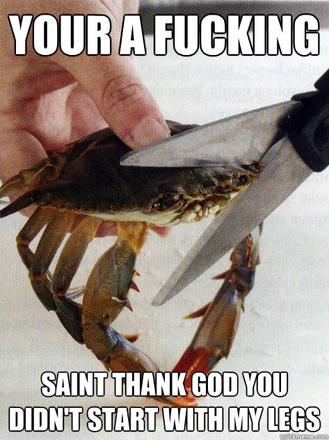 your a fucking saint thank god you didn't start with my legs  Optimistic Crab