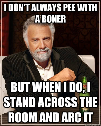 I don't always pee with a boner But when I do, I stand across the room and arc it - I don't always pee with a boner But when I do, I stand across the room and arc it  The Most Interesting Man In The World