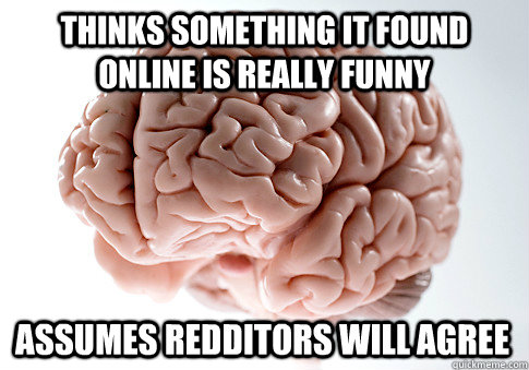 THINKS SOMETHING IT FOUND ONLINE IS REALLY FUNNY ASSUMES REDDITORS WILL AGREE  Scumbag Brain