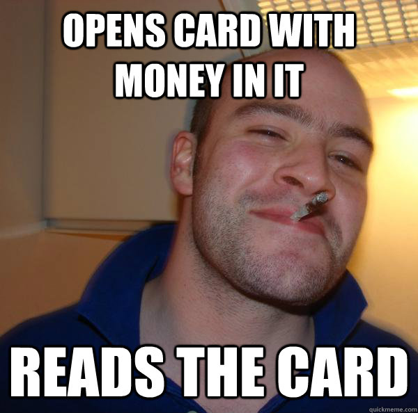 opens card with money in it reads the card - opens card with money in it reads the card  Misc