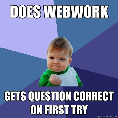 Does Webwork Gets Question correct on first try  Success Kid