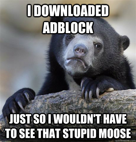 I downloaded Adblock Just so I wouldn't have to see that stupid moose  Confession Bear