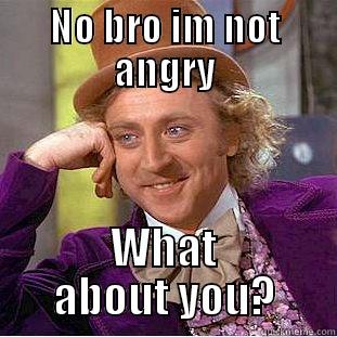 Really bro - NO BRO IM NOT ANGRY WHAT ABOUT YOU? Condescending Wonka