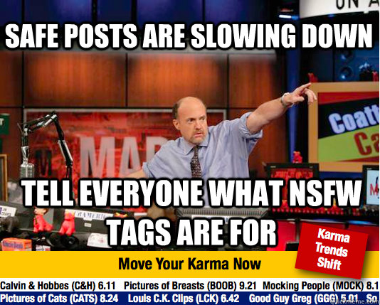 Safe posts are slowing down tell everyone what nsfw tags are for  