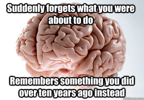 Suddenly forgets what you were about to do Remembers something you did over ten years ago instead   Scumbag Brain