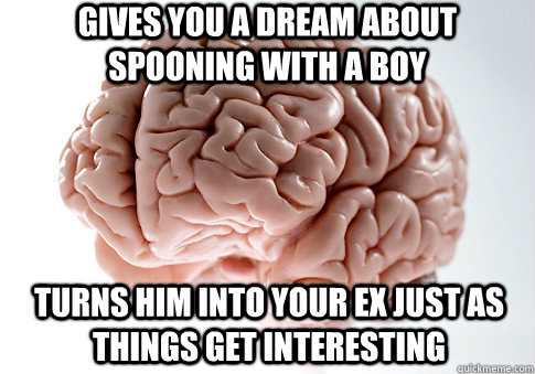 Gives you a dream about spooning with a boy Turns him into your ex just as things get interesting - Gives you a dream about spooning with a boy Turns him into your ex just as things get interesting  Scumbag Brain