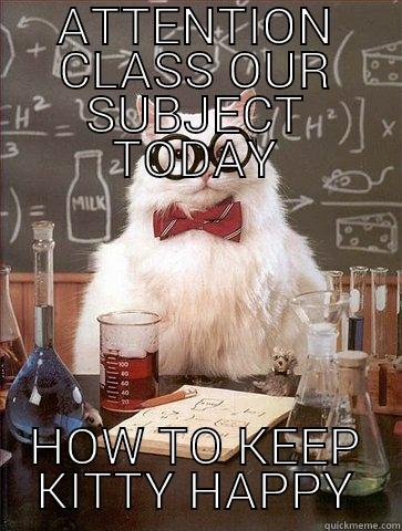 ATTENTION CLASS OUR SUBJECT TODAY HOW TO KEEP KITTY HAPPY Chemistry Cat