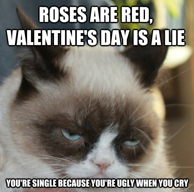 Roses are red, valentine's day is a lie You're single because you're ugly when you cry - Roses are red, valentine's day is a lie You're single because you're ugly when you cry  Grumpycat2