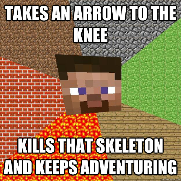 takes an arrow to the knee kills that skeleton and keeps adventuring  Minecraft