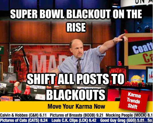 Super Bowl blackout on the rise Shift all posts to blackouts - Super Bowl blackout on the rise Shift all posts to blackouts  Mad Karma with Jim Cramer