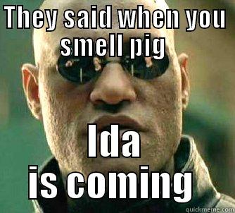 Hey IDA GRIS  - THEY SAID WHEN YOU SMELL PIG  IDA IS COMING  Matrix Morpheus