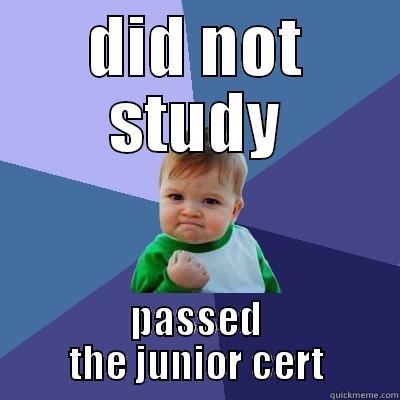 DID NOT STUDY PASSED THE JUNIOR CERT Success Kid