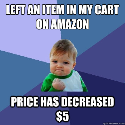 Left an item in my cart on amazon price has decreased $5  Success Kid