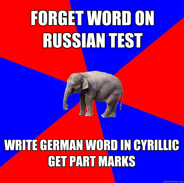 Forget word on russian test write german word in cyrillic
Get Part Marks  Foreign language elephant