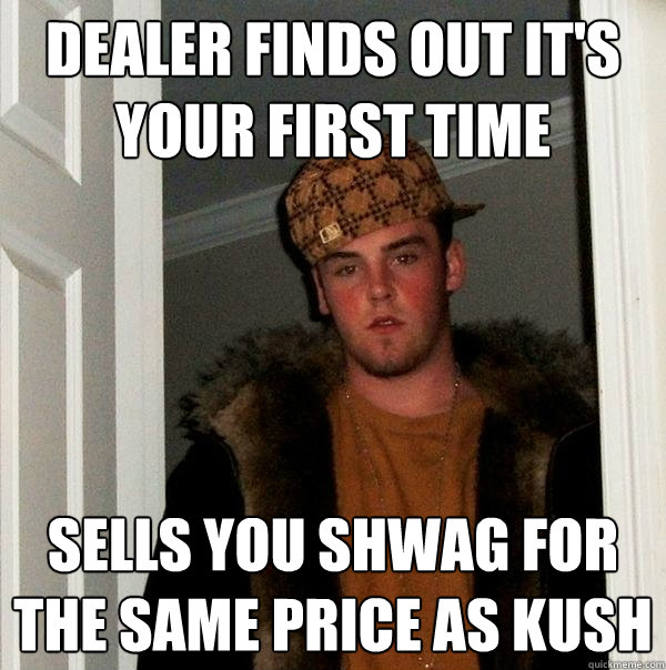 dealer finds out it's your first time sells you shwag for the same price as kush - dealer finds out it's your first time sells you shwag for the same price as kush  Scumbag Steve