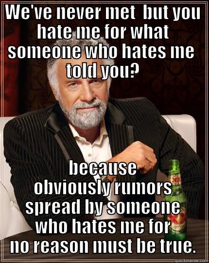 False Rumors - WE'VE NEVER MET  BUT YOU HATE ME FOR WHAT SOMEONE WHO HATES ME  TOLD YOU? BECAUSE OBVIOUSLY RUMORS SPREAD BY SOMEONE WHO HATES ME FOR NO REASON MUST BE TRUE. The Most Interesting Man In The World