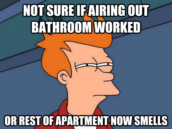 Not sure if airing out bathroom worked Or rest of apartment now smells - Not sure if airing out bathroom worked Or rest of apartment now smells  Futurama Fry