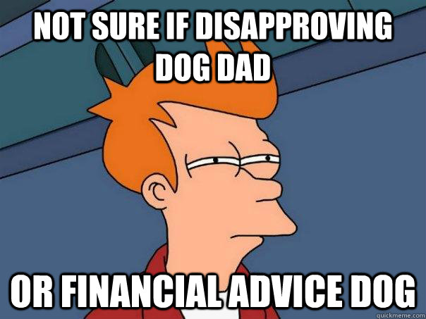 Not sure if disapproving dog dad Or financial advice dog  Futurama Fry