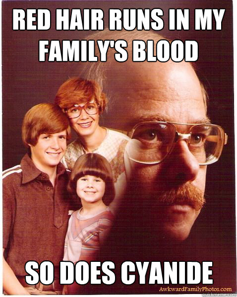 red hair runs in my family's blood so does cyanide  Vengeance Dad