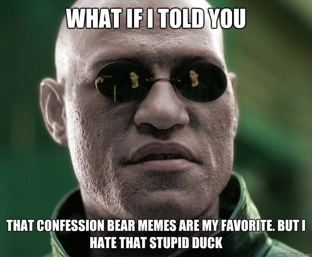 What if i told you That confession bear memes are my favorite. but i hate that stupid duck - What if i told you That confession bear memes are my favorite. but i hate that stupid duck  White Morphius