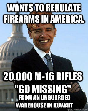 Wants to regulate firearms in America. 20,000 M-16 rifles 