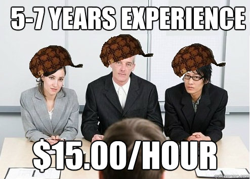 5-7 years experience $15.00/hour  Scumbag Employer