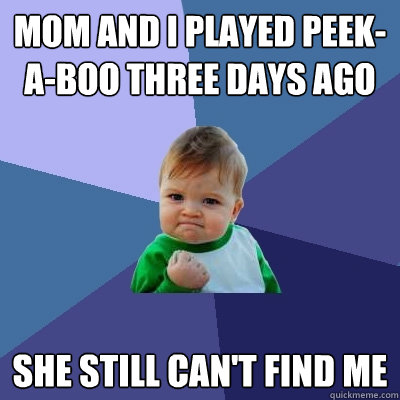 Mom and I played peek-a-boo three days ago She still can't find me  Success Kid