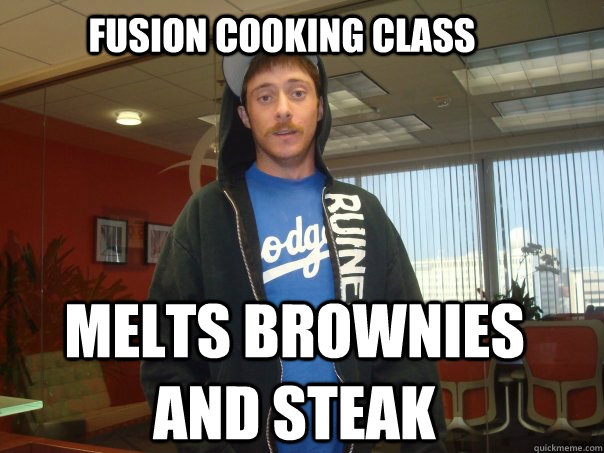 Fusion cooking class Melts brownies and steak  chef jon