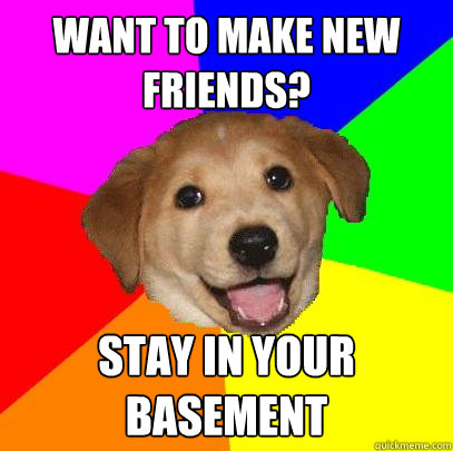 want to make new friends? stay in your basement  Advice Dog