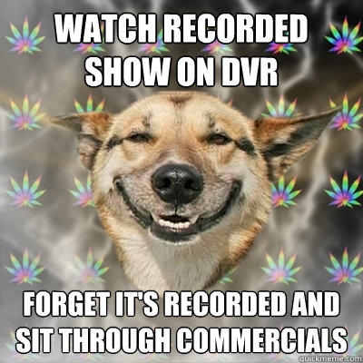 Watch recorded show on DVR forget it's recorded and sit through commercials  
