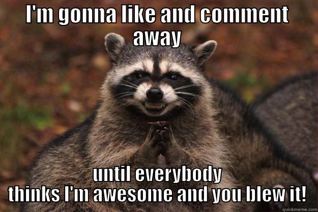 I'M GONNA LIKE AND COMMENT AWAY UNTIL EVERYBODY THINKS I'M AWESOME AND YOU BLEW IT! Evil Plotting Raccoon