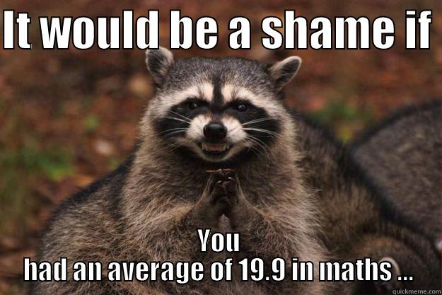 It would be a shame if - IT WOULD BE A SHAME IF  YOU HAD AN AVERAGE OF 19.9 IN MATHS ... Evil Plotting Raccoon