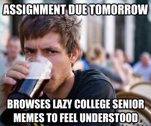 Assignment due tomorrow Browses lazy college senior memes to feel understood - Assignment due tomorrow Browses lazy college senior memes to feel understood  Lazy College Senior