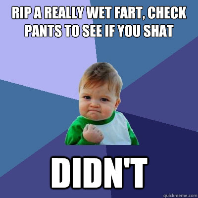 rip a really wet fart, check pants to see if you shat didn't  Success Kid