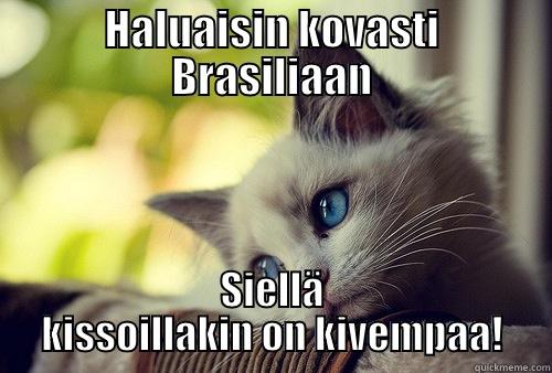 fanny cat wants from finland to brazil - HALUAISIN KOVASTI BRASILIAAN SIELLÄ KISSOILLAKIN ON KIVEMPAA! First World Problems Cat