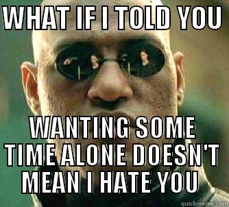 WHAT IF I TOLD YOU  WANTING SOME TIME ALONE DOESN'T MEAN I HATE YOU  